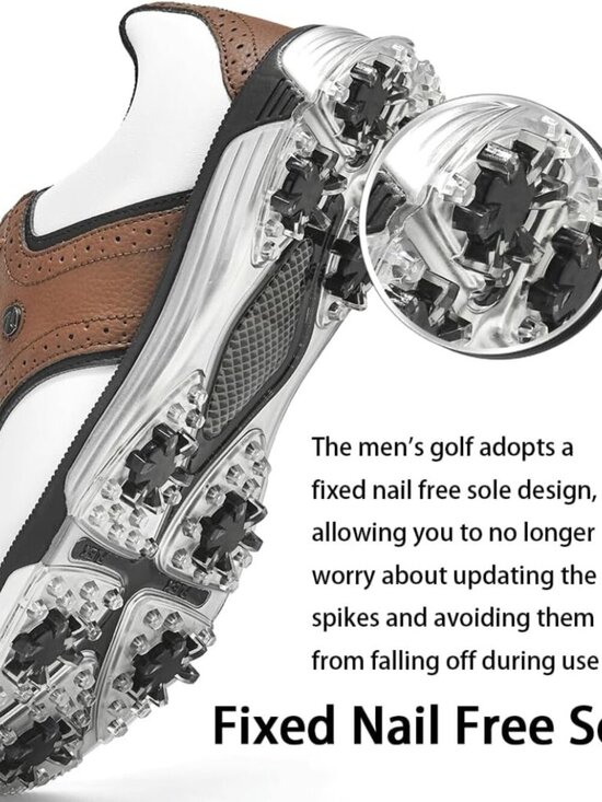 Men\'s Brown Golf Shoes Traditions Fixed Nail less Sole Waterproof Spineless main image 4